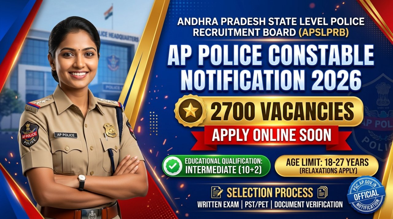 AP Police Constable Notification 2026: 2700 Vacancies, Apply Online Soon