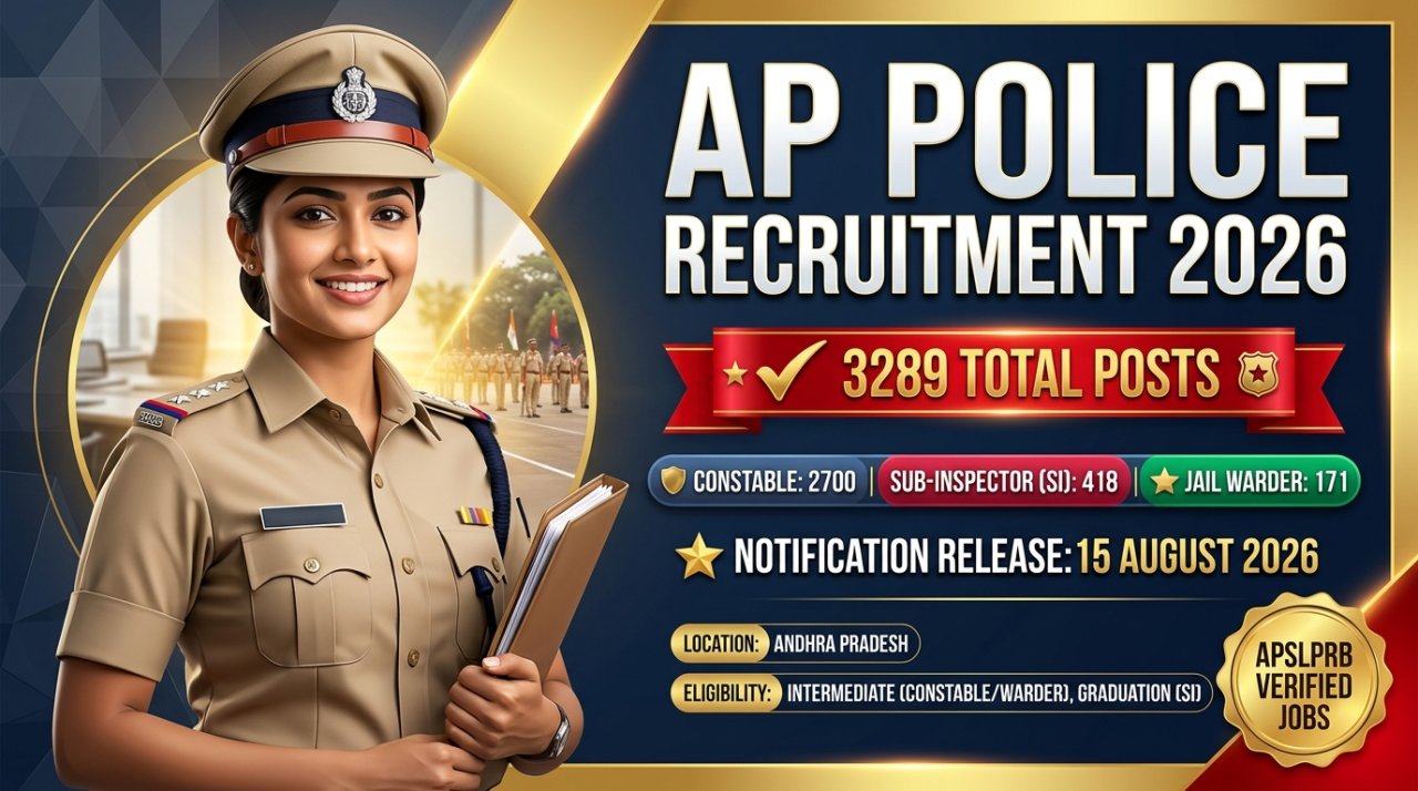 AP Police Notification 2026: 3289 Posts for Constable, SI & Jail Warder – Check Eligibility and Dates