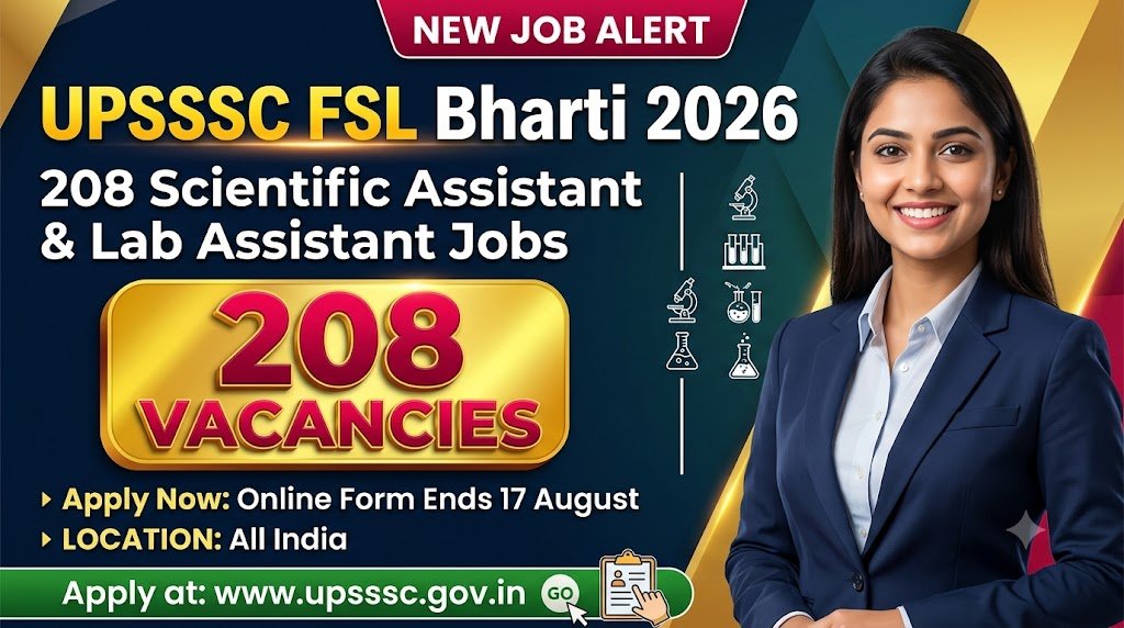 UPSSSC FSL Bharti 2026: 208 Scientific Assistant & Lab Assistant Jobs, Online Form Ends 17 August