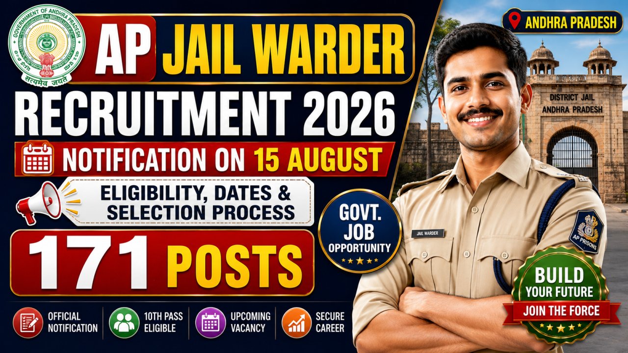 AP Jail Warder Recruitment 2026: 171 Posts Notification on 15 August – Eligibility, Dates & Selection Process