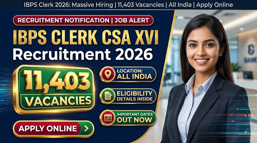 IBPS Clerk CSA XVI Recruitment 2026: 11,403 Vacancies, Eligibility, Dates and Apply Online