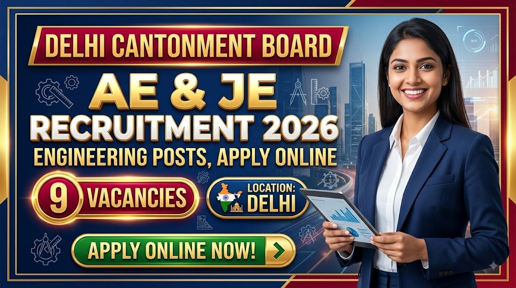 Delhi Cantonment Board AE JE Recruitment 2026: 9 Engineering Posts, Apply Online