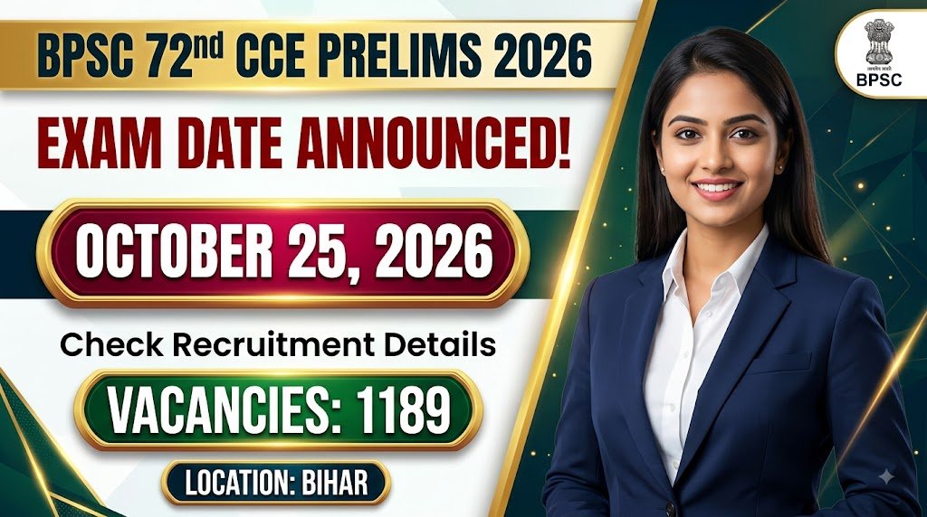 BPSC 72nd CCE Prelims 2026: Exam Date Announced for October 25, Check Recruitment Details