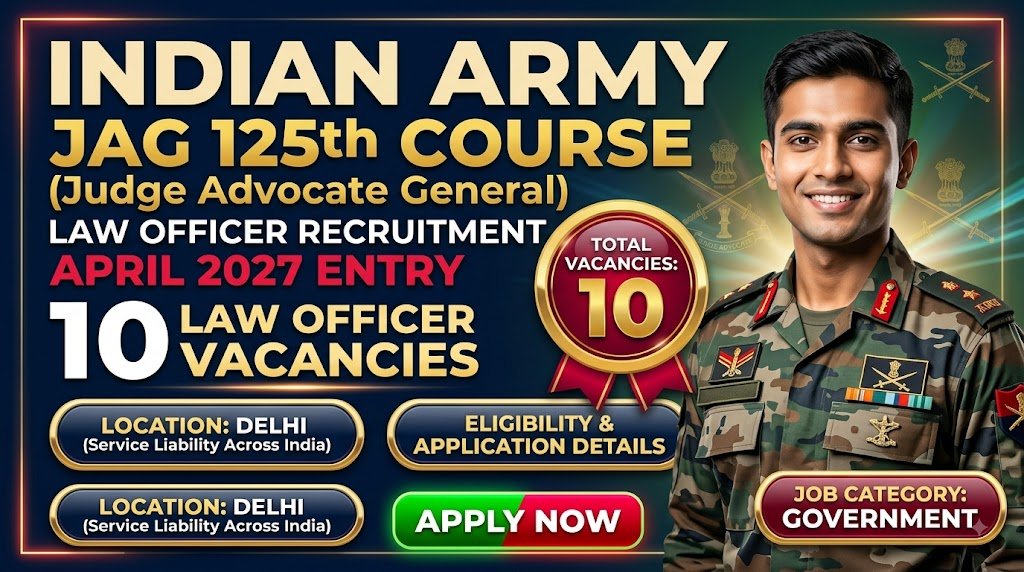 Indian Army JAG 125th Course April 2027: 10 Law Officer Vacancies, Eligibility & Application Details