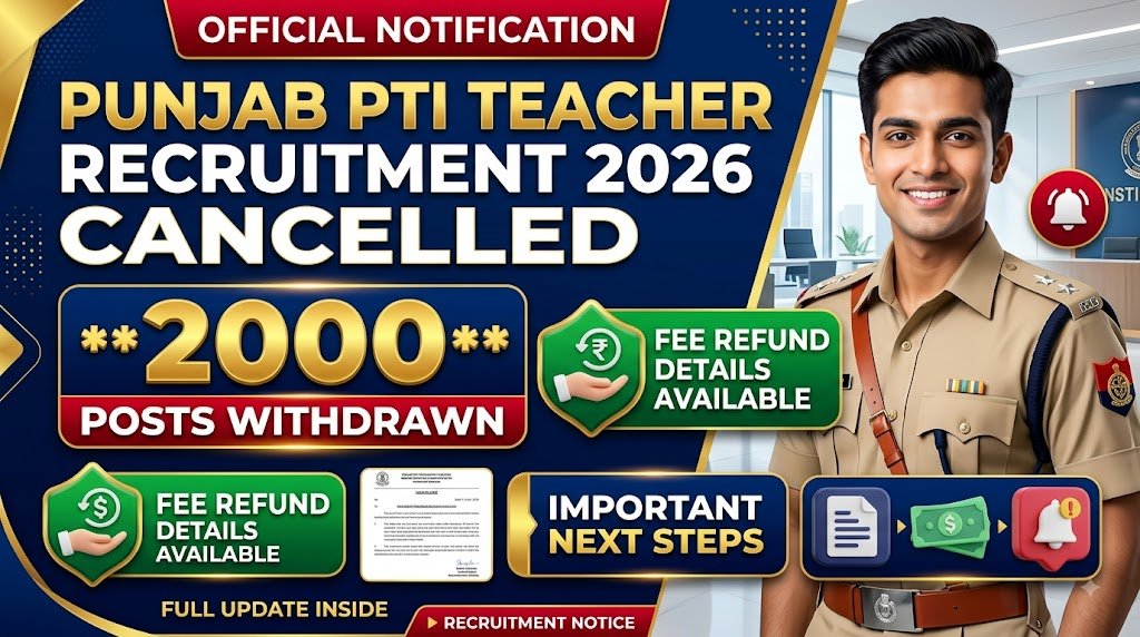 Punjab PTI Teacher Recruitment 2026 Cancelled: 2000 Posts Withdrawn, Fee Refund Details