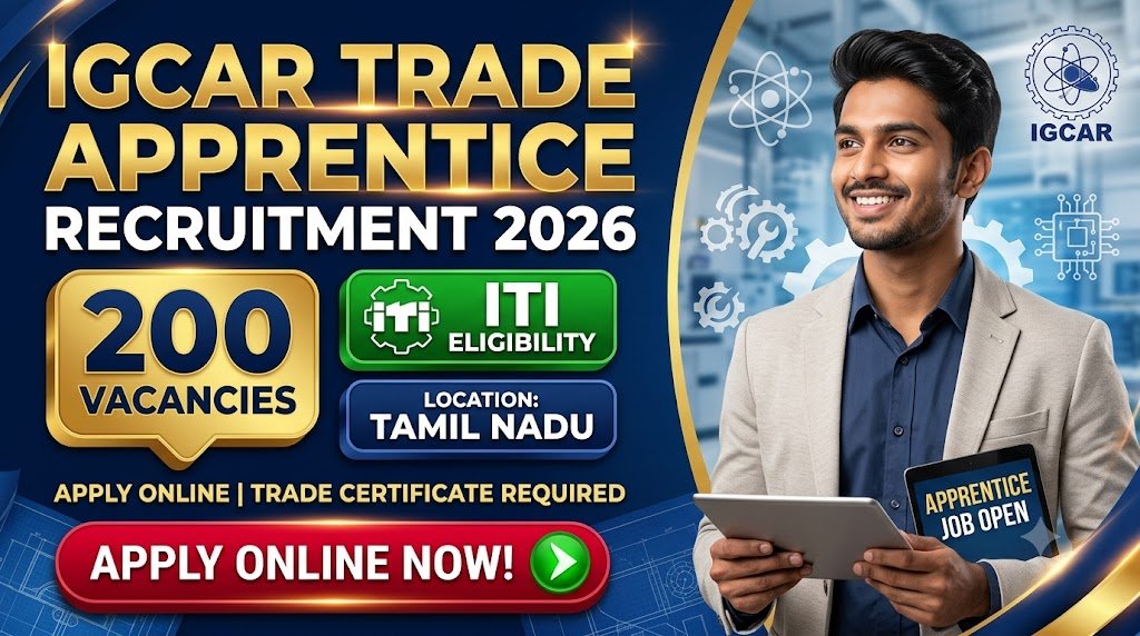 IGCAR Trade Apprentice Recruitment 2026: 200 Vacancies, ITI Eligibility and Apply Online