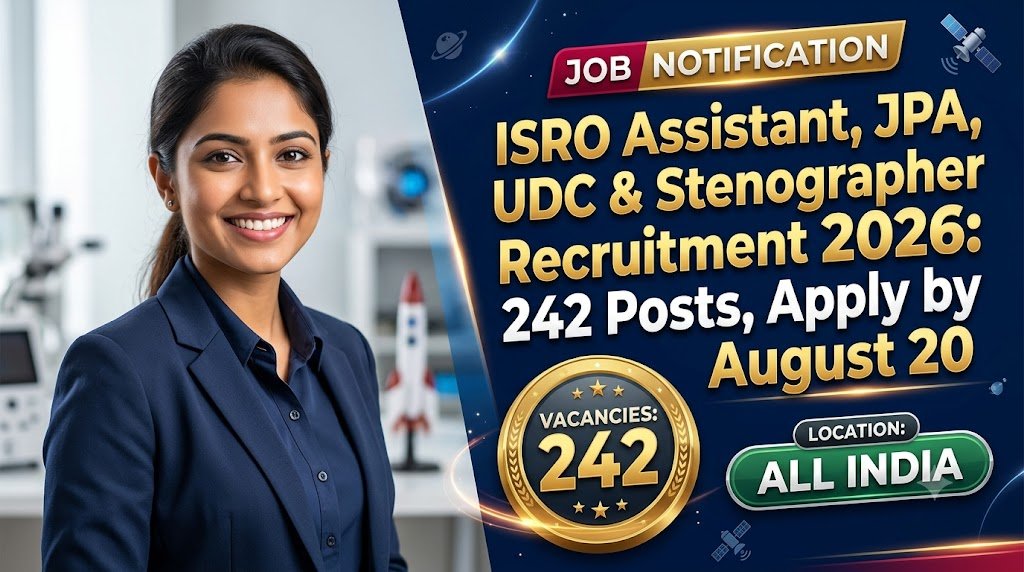 ISRO Assistant, JPA, UDC & Stenographer Recruitment 2026: 242 Posts, Apply by August 20