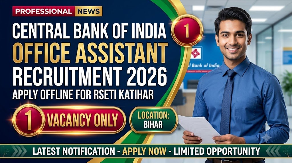 Central Bank of India Office Assistant Recruitment 2026: Apply Offline for RSETI Katihar