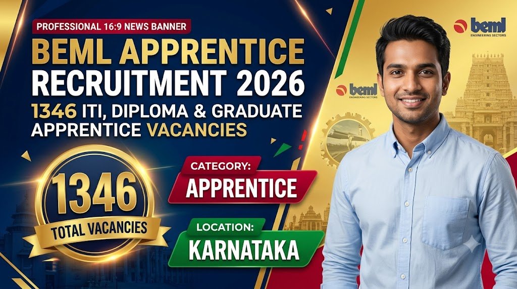 BEML Apprentice Recruitment 2026: 1346 ITI, Diploma & Graduate Apprentice Vacancies