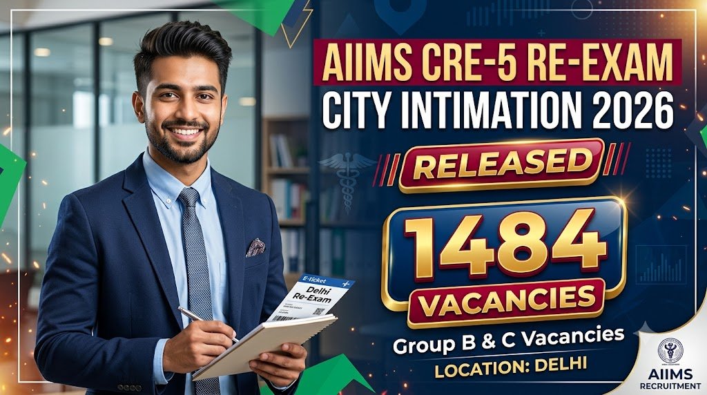 AIIMS CRE-5 Re-Exam City Intimation 2026 Released for 1484 Group B & C Vacancies