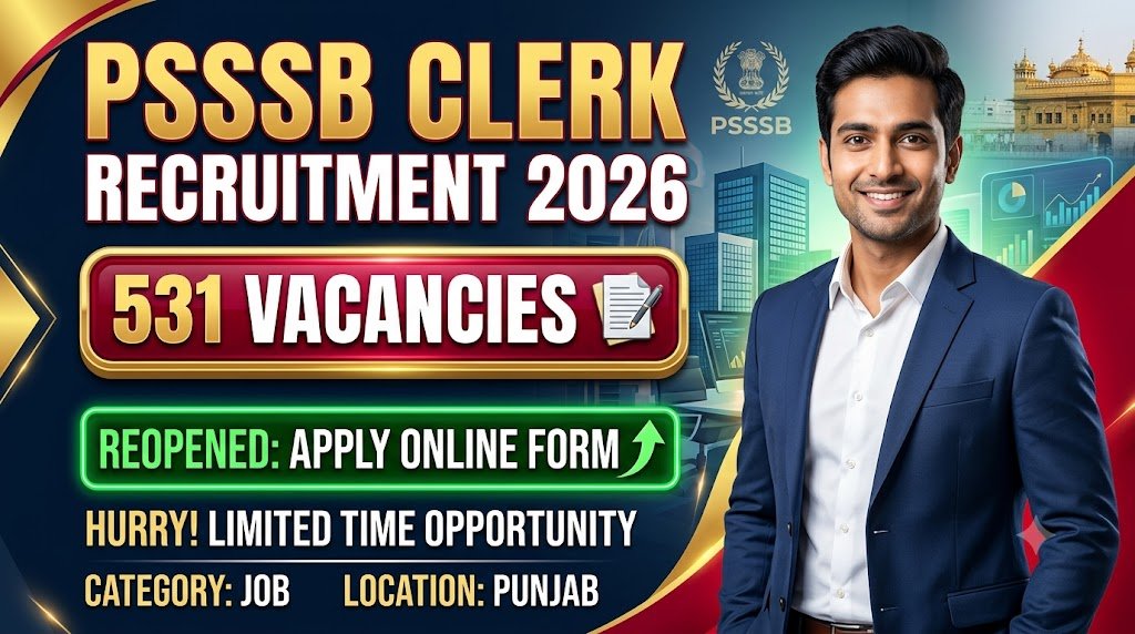 PSSSB Clerk Recruitment 2026: 531 Vacancies, Reopened Apply Online Form